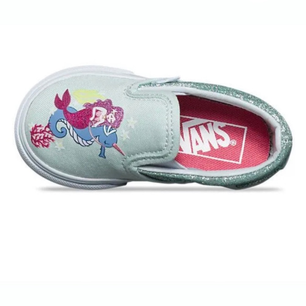 Toddler Girls mermaid Vans size 6.5 with glitter accents play shoes ocean beach